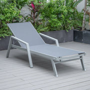 Marlin Modern Grey Aluminum Outdoor Chaise Lounge Chair Set of 2 With Arms and Square Fire Pit Side Table for Patio - Elax Furniture