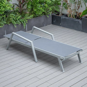 Marlin Modern Grey Aluminum Outdoor Chaise Lounge Chair Set of 2 With Arms and Square Fire Pit Side Table for Patio - Elax Furniture