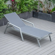 Marlin Modern Grey Aluminum Outdoor Chaise Lounge Chair Set of 2 With Arms and Square Fire Pit Side Table for Patio - Elax Furniture