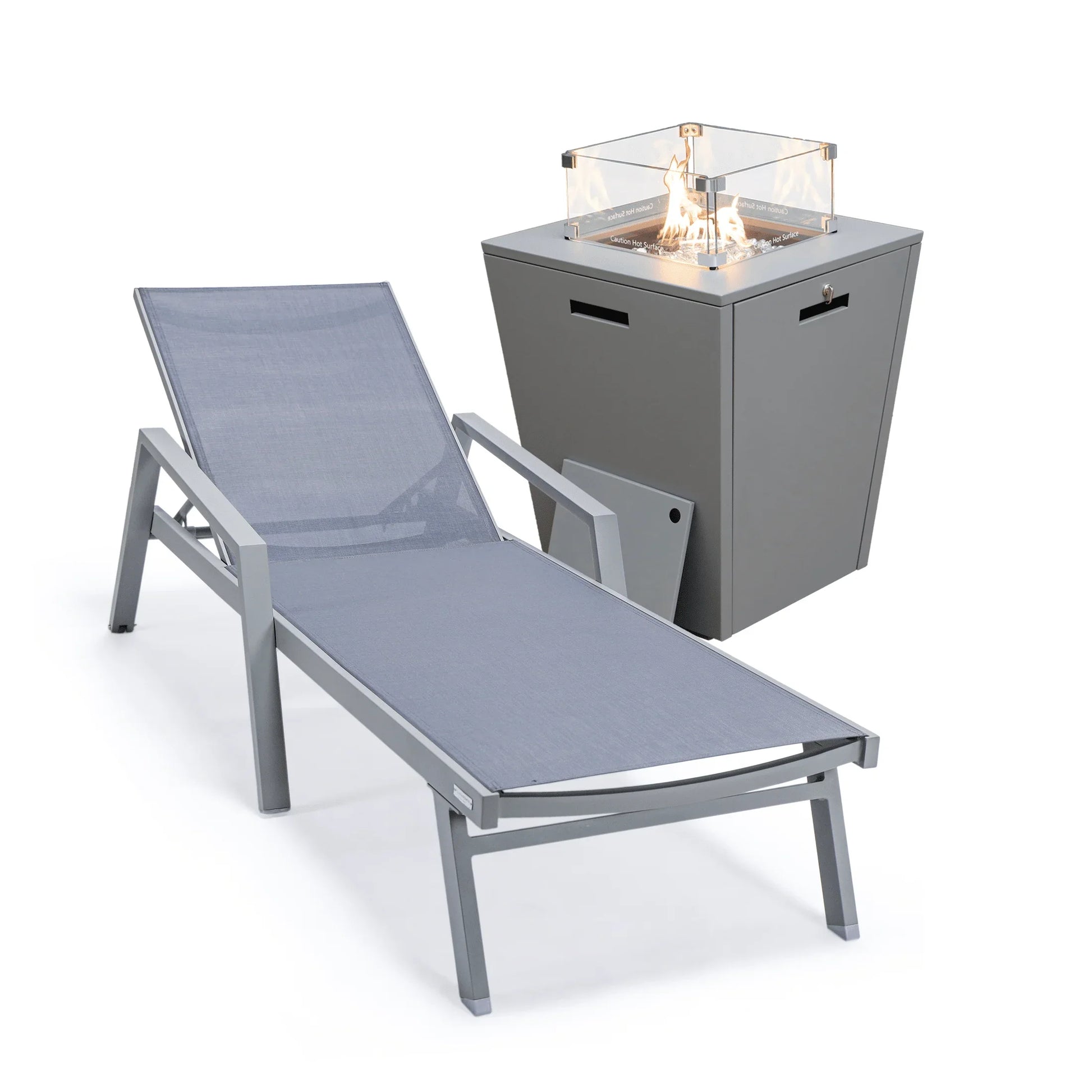 Marlin Aluminum Outdoor Chaise Lounge Chair with a Square Fire Pit Table - Elax Furniture