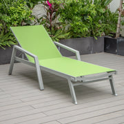 Marlin Modern Grey Aluminum Outdoor Chaise Lounge Chair Set of 2 With Arms and Square Fire Pit Side Table for Patio - Elax Furniture