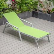 Marlin Modern White Aluminum Outdoor Chaise Lounge Chair Set of 2 With Arms And Square Fire Pit Side Table for Patio - Elax Furniture