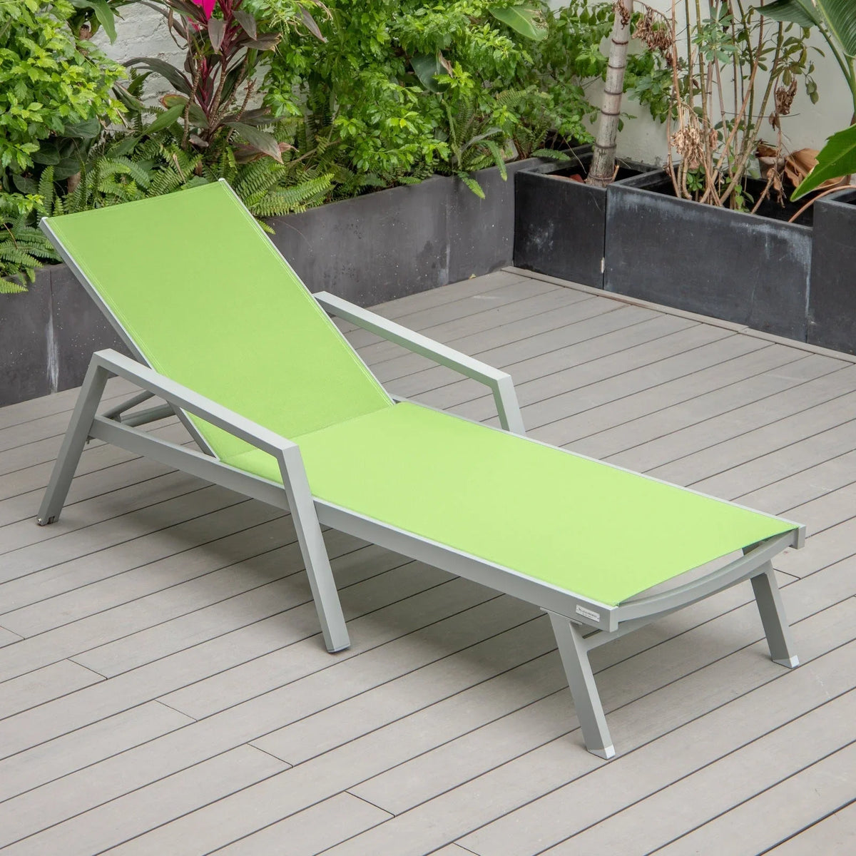 Marlin Modern Grey Aluminum Outdoor Chaise Lounge Chair Set of 2 With Arms and Square Fire Pit Side Table for Patio - Elax Furniture