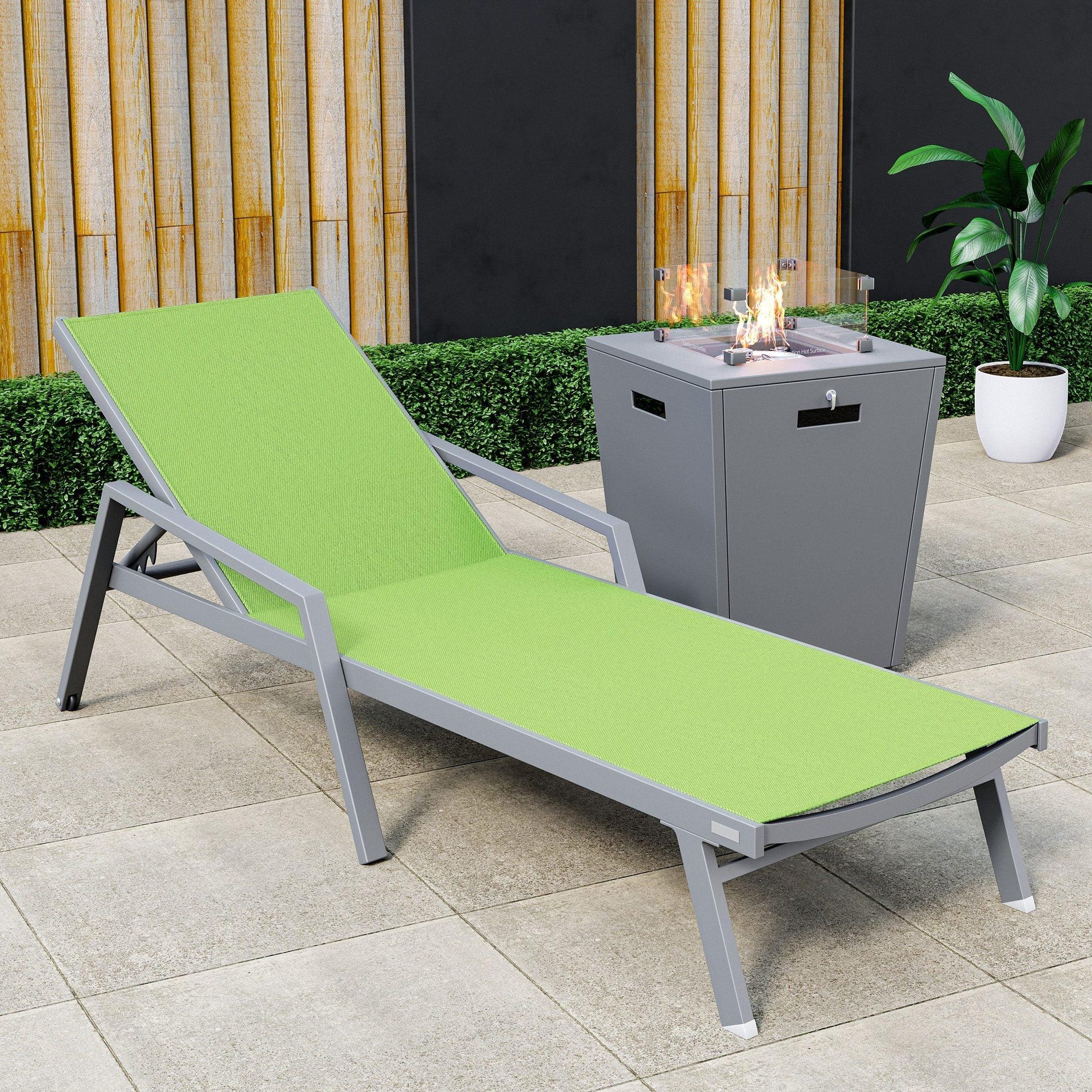 Marlin Aluminum Outdoor Chaise Lounge Chair with a Square Fire Pit Table - Elax Furniture
