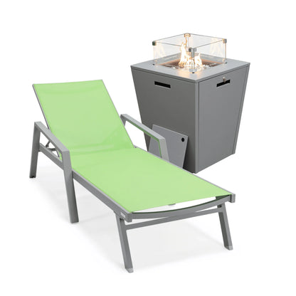 Marlin Aluminum Outdoor Chaise Lounge Chair with a Square Fire Pit Table - Elax Furniture