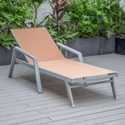 Marlin Modern Grey Aluminum Outdoor Chaise Lounge Chair Set of 2 With Arms and Square Fire Pit Side Table for Patio - Elax Furniture