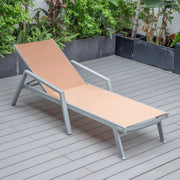 Marlin Modern White Aluminum Outdoor Chaise Lounge Chair Set of 2 With Arms And Square Fire Pit Side Table for Patio - Elax Furniture