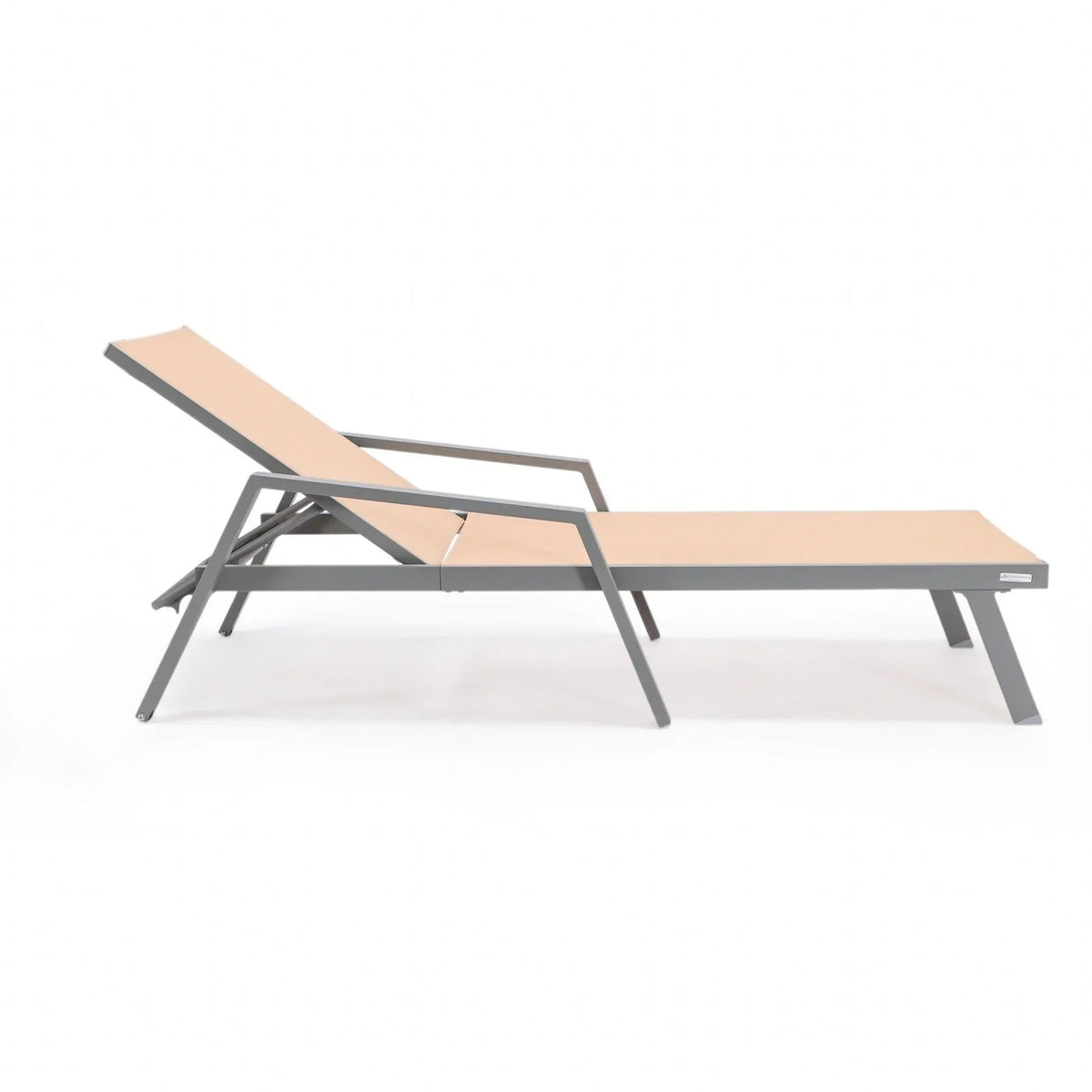 Marlin Modern Grey Aluminum Outdoor Chaise Lounge Chair Set of 2 With Arms and Square Fire Pit Side Table for Patio - Elax Furniture