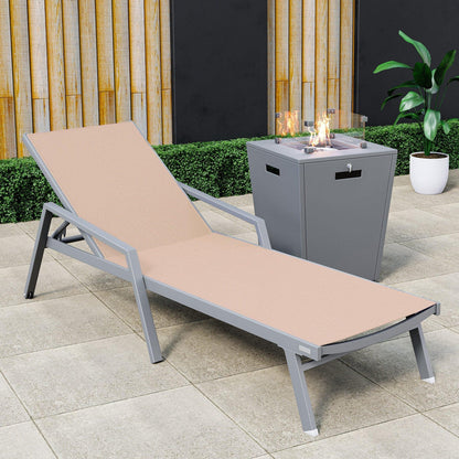 Marlin Aluminum Outdoor Chaise Lounge Chair with a Square Fire Pit Table - Elax Furniture