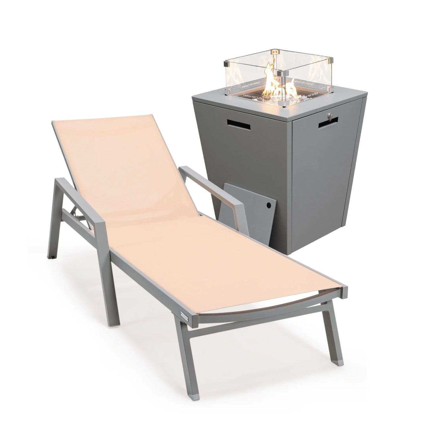 Marlin Aluminum Outdoor Chaise Lounge Chair with a Square Fire Pit Table - Elax Furniture