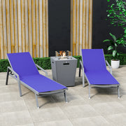 Marlin Modern Grey Aluminum Outdoor Chaise Lounge Chair Set of 2 With Arms and Square Fire Pit Side Table for Patio - Elax Furniture