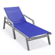 Marlin Modern Grey Aluminum Outdoor Chaise Lounge Chair Set of 2 With Arms and Square Fire Pit Side Table for Patio - Elax Furniture