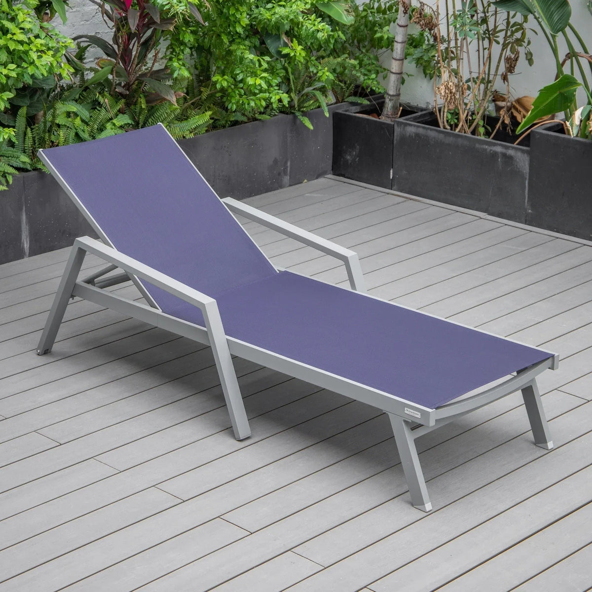 Marlin Modern Grey Aluminum Outdoor Chaise Lounge Chair Set of 2 With Arms and Square Fire Pit Side Table for Patio - Elax Furniture
