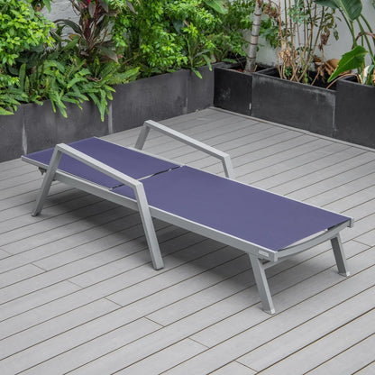 Marlin Modern Grey Aluminum Outdoor Chaise Lounge Chair Set of 2 With Arms and Square Fire Pit Side Table for Patio - Elax Furniture