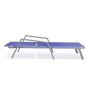 Marlin Modern Grey Aluminum Outdoor Chaise Lounge Chair Set of 2 With Arms and Square Fire Pit Side Table for Patio - Elax Furniture