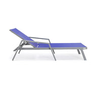 Marlin Modern Grey Aluminum Outdoor Chaise Lounge Chair Set of 2 With Arms and Square Fire Pit Side Table for Patio - Elax Furniture