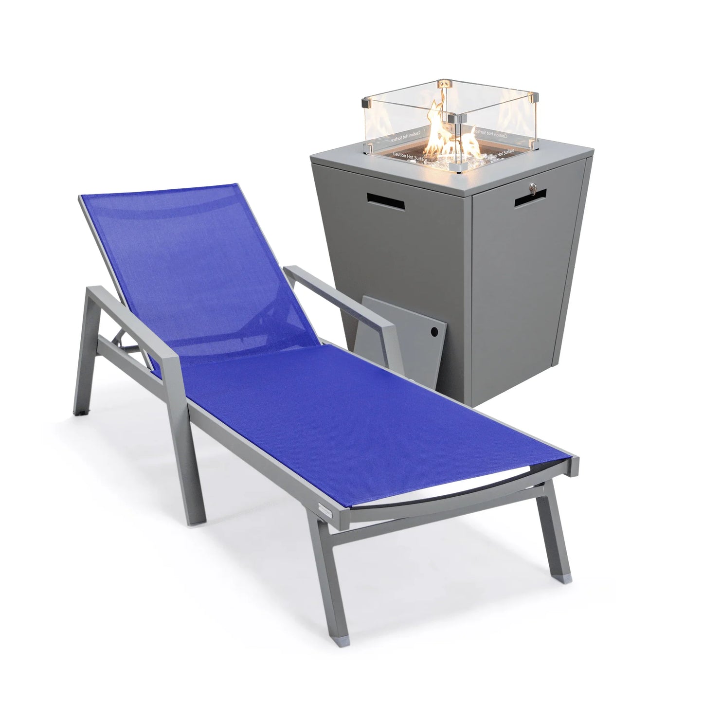 Marlin Aluminum Outdoor Chaise Lounge Chair with a Square Fire Pit Table - Elax Furniture