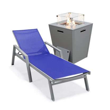 Marlin Aluminum Outdoor Chaise Lounge Chair with a Square Fire Pit Table - Elax Furniture