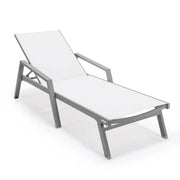 Marlin Modern White Aluminum Outdoor Chaise Lounge Chair Set of 2 With Arms And Square Fire Pit Side Table for Patio - Elax Furniture