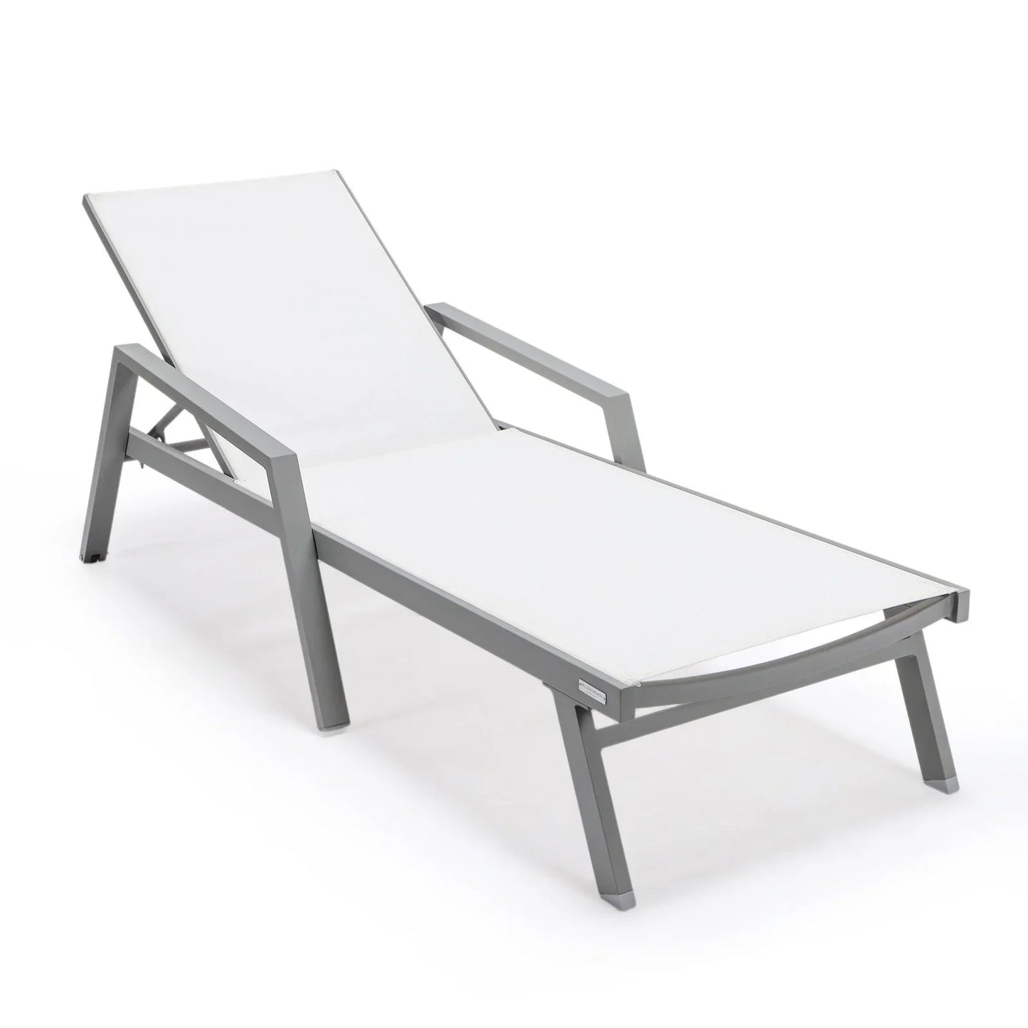 Marlin Modern Grey Aluminum Outdoor Chaise Lounge Chair Set of 2 With Arms and Square Fire Pit Side Table for Patio - Elax Furniture
