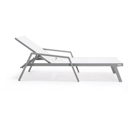 Marlin Modern White Aluminum Outdoor Chaise Lounge Chair Set of 2 With Arms And Square Fire Pit Side Table for Patio - Elax Furniture