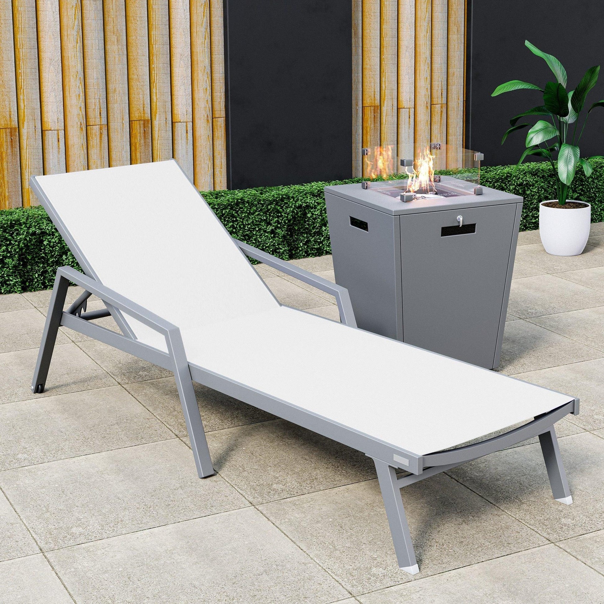 Marlin Aluminum Outdoor Chaise Lounge Chair with a Square Fire Pit Table - Elax Furniture