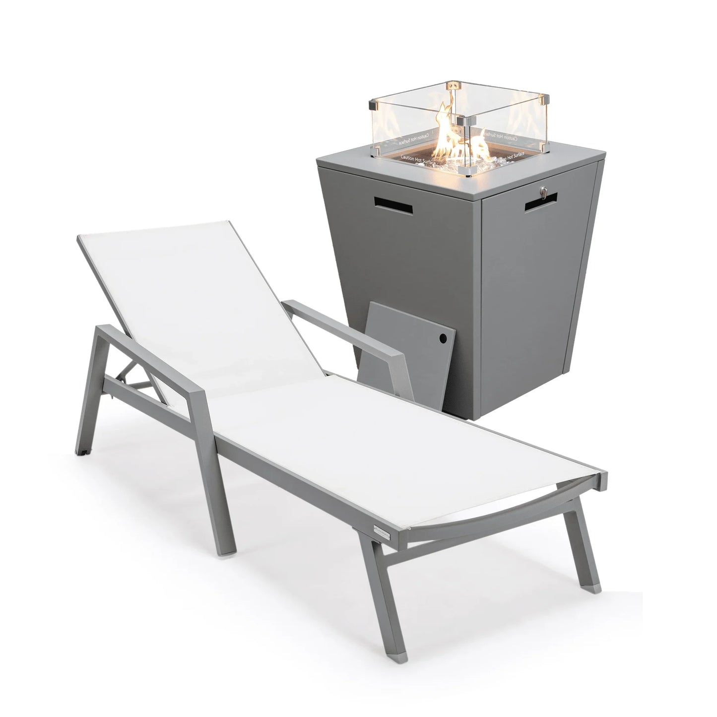 Marlin Aluminum Outdoor Chaise Lounge Chair with a Square Fire Pit Table - Elax Furniture
