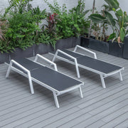 Marlin Patio Chaise Lounge Chair with Armrests in White Aluminum Frame, Set of 2 - Elax Furniture