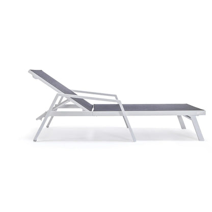 Marlin Patio Chaise Lounge Chair with Armrests in White Aluminum Frame, Set of 2 - Elax Furniture