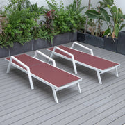 Marlin Patio Chaise Lounge Chair with Armrests in White Aluminum Frame, Set of 2 - Elax Furniture