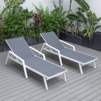 Marlin Patio Chaise Lounge Chair with Armrests in White Aluminum Frame, Set of 2 - Elax Furniture