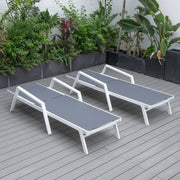 Marlin Patio Chaise Lounge Chair with Armrests in White Aluminum Frame, Set of 2 - Elax Furniture