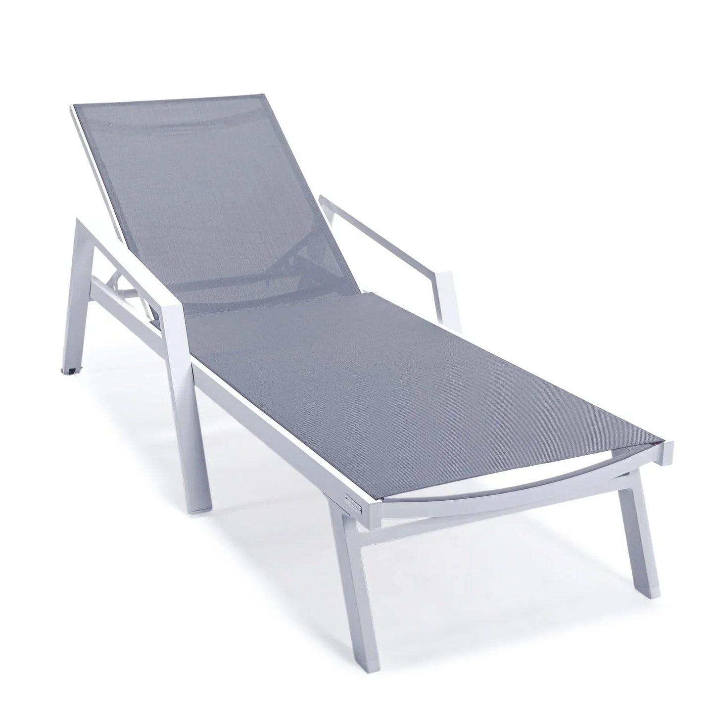 Marlin Patio Chaise Lounge Chair with Armrests in White Aluminum Frame, Set of 2 - Elax Furniture