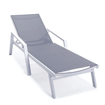 Marlin Patio Chaise Lounge Chair with Armrests in White Aluminum Frame, Set of 2 - Elax Furniture