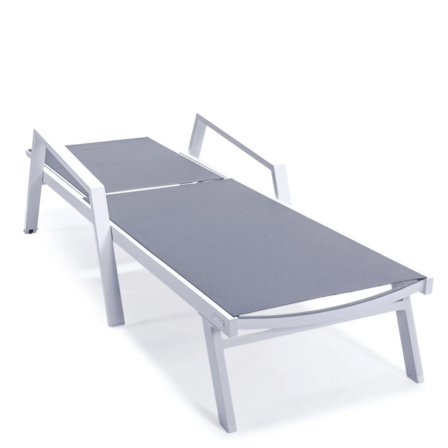 Marlin Patio Chaise Lounge Chair with Armrests in White Aluminum Frame, Set of 2 - Elax Furniture