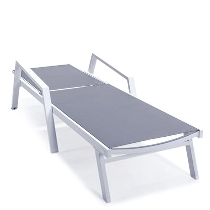 Marlin Patio Chaise Lounge Chair with Armrests in White Aluminum Frame, Set of 2 - Elax Furniture