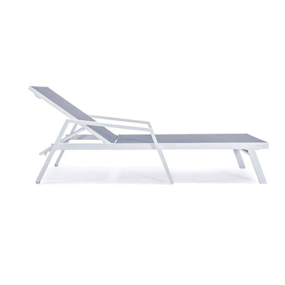 Marlin Patio Chaise Lounge Chair with Armrests in White Aluminum Frame, Set of 2 - Elax Furniture