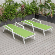 Marlin Patio Chaise Lounge Chair with Armrests in White Aluminum Frame, Set of 2 - Elax Furniture