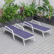 Marlin Patio Chaise Lounge Chair with Armrests in White Aluminum Frame, Set of 2 - Elax Furniture