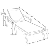 Marlin Patio Chaise Lounge Chair with Armrests in White Aluminum Frame, Set of 2 - Elax Furniture