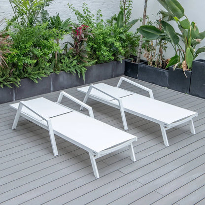 Marlin Patio Chaise Lounge Chair with Armrests in White Aluminum Frame, Set of 2 - Elax Furniture