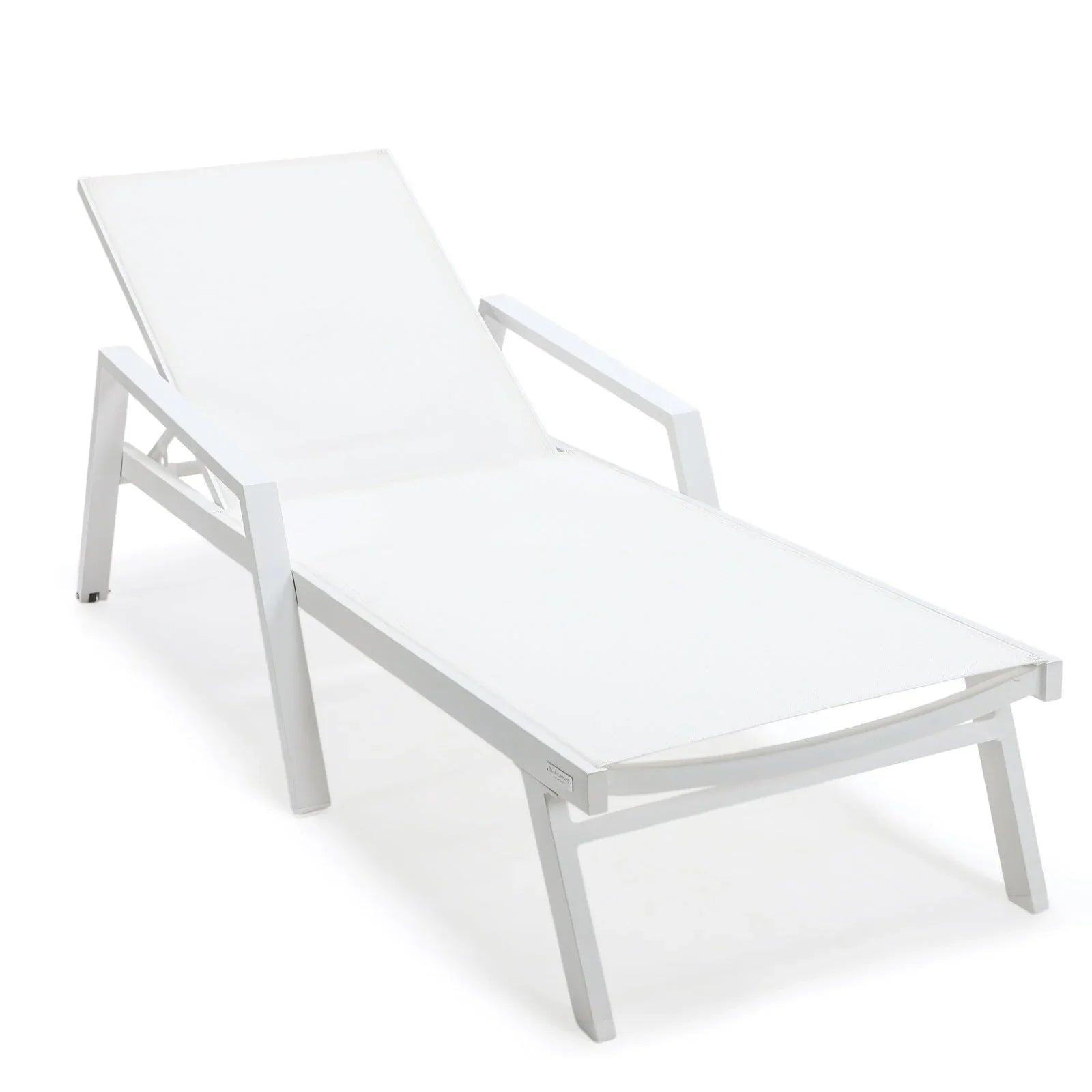 Marlin Patio Chaise Lounge Chair with Armrests in White Aluminum Frame, Set of 2 - Elax Furniture