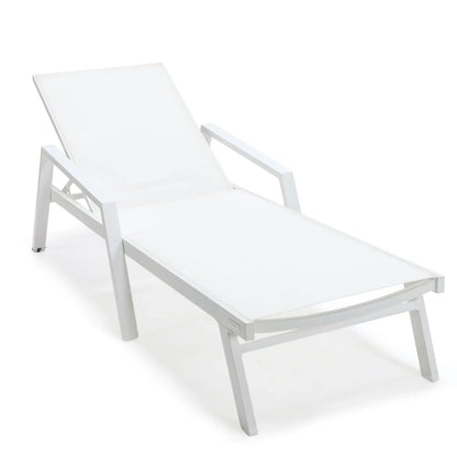 Marlin Patio Chaise Lounge Chair with Armrests in White Aluminum Frame, Set of 2 - Elax Furniture