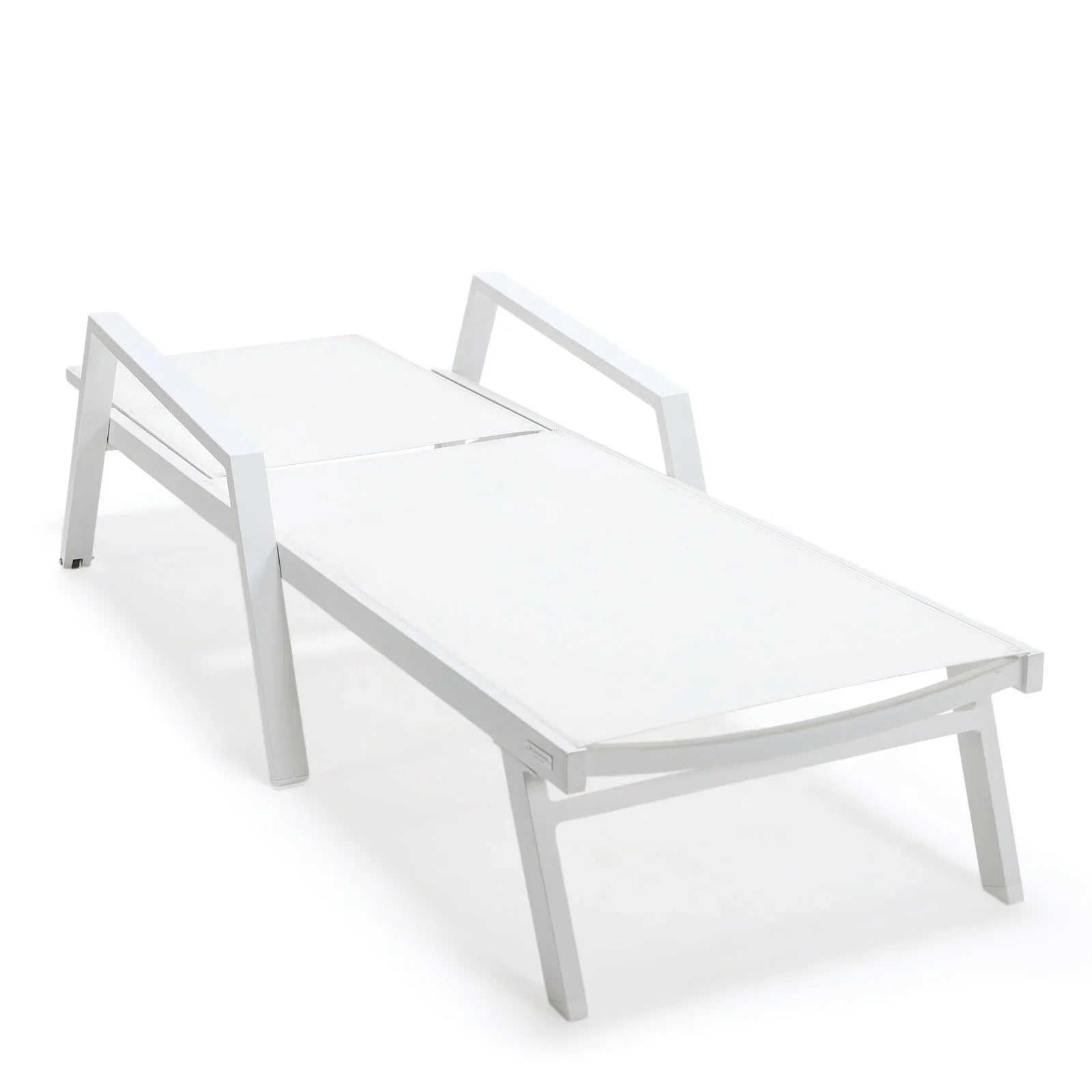 Marlin Patio Chaise Lounge Chair with Armrests in White Aluminum Frame, Set of 2 - Elax Furniture
