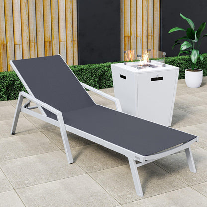 Marlin Aluminum Outdoor Chaise Lounge Chair with a Square Fire Pit Table - Elax Furniture