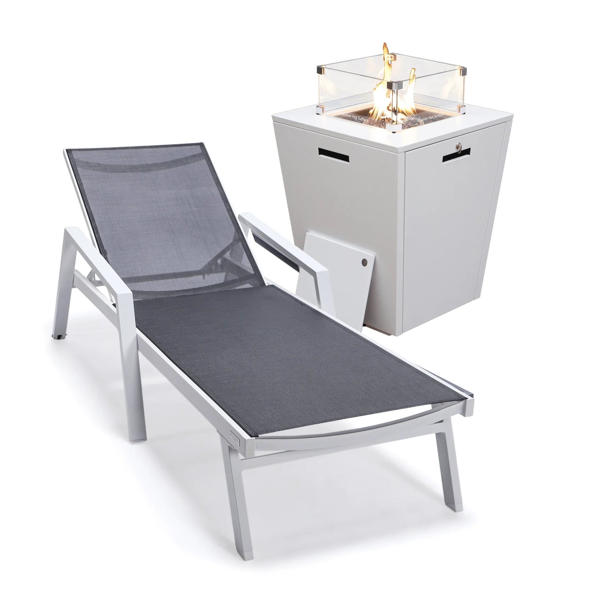 Marlin Aluminum Outdoor Chaise Lounge Chair with a Square Fire Pit Table - Elax Furniture