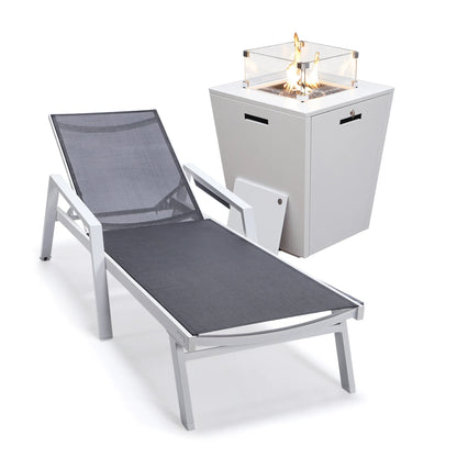 Marlin Aluminum Outdoor Chaise Lounge Chair with a Square Fire Pit Table - Elax Furniture