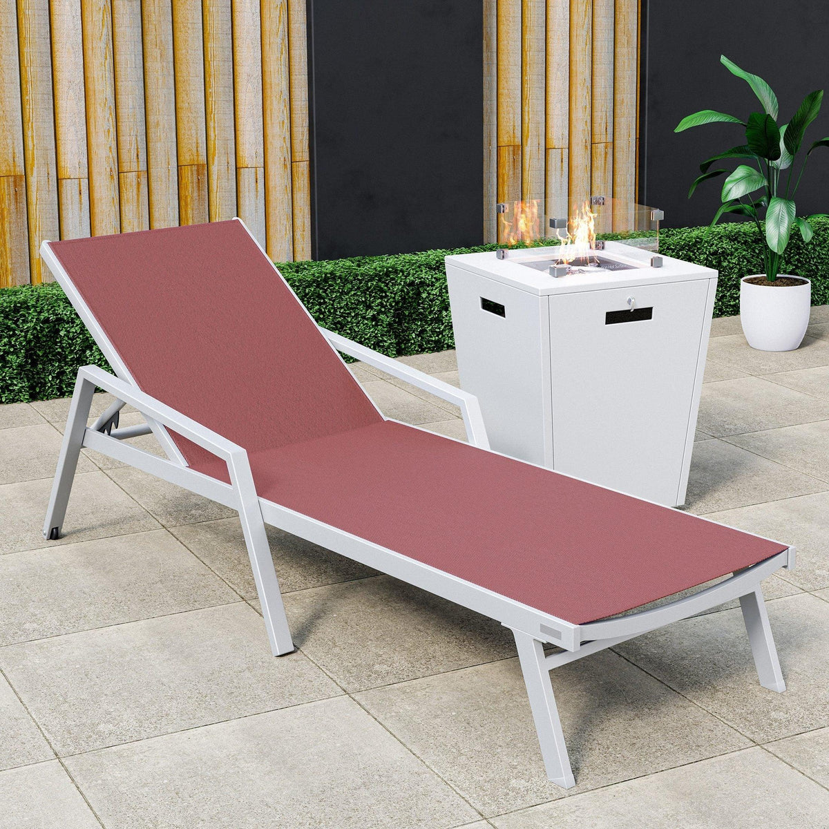 Marlin Aluminum Outdoor Chaise Lounge Chair with a Square Fire Pit Table - Elax Furniture