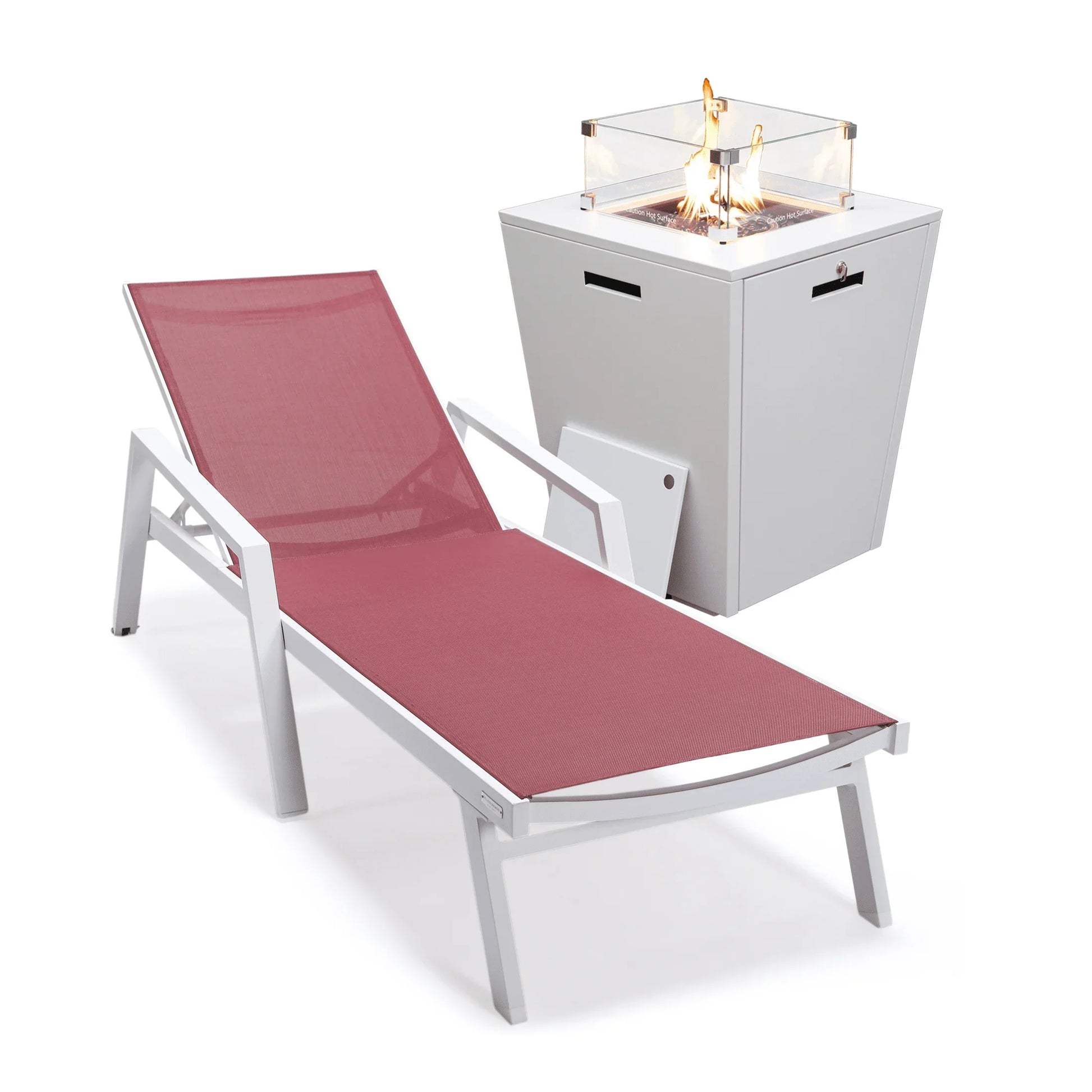 Marlin Aluminum Outdoor Chaise Lounge Chair with a Square Fire Pit Table - Elax Furniture