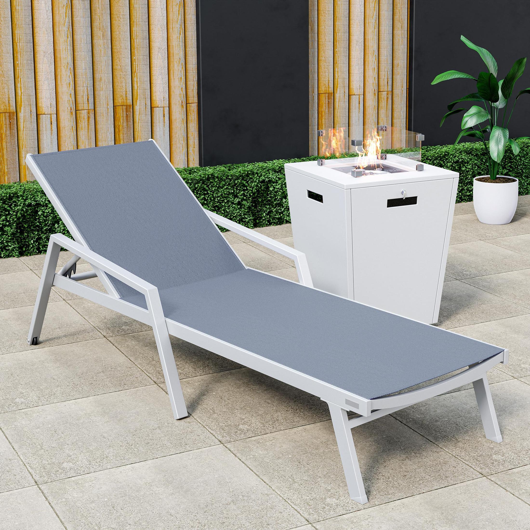 Marlin Aluminum Outdoor Chaise Lounge Chair with a Square Fire Pit Table - Elax Furniture